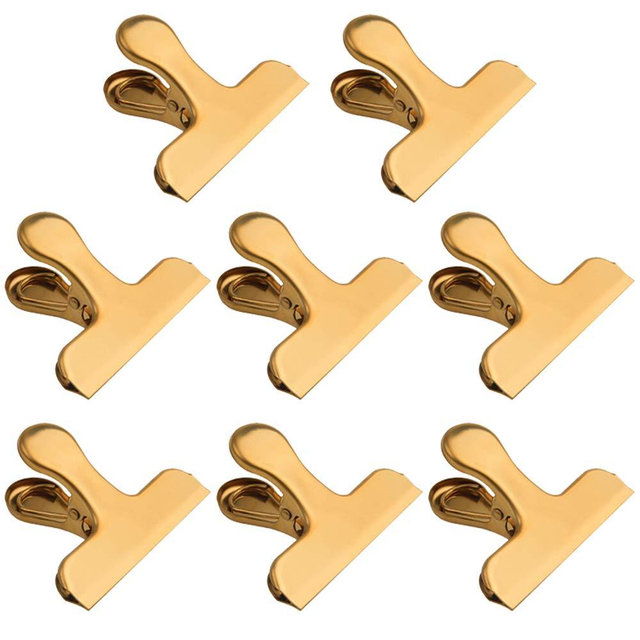 Chip Bag Clips,8 Pack Large Golden Stainless Steel Air Tight Bag Clip Perfect for Kitchen Office (8 pack)