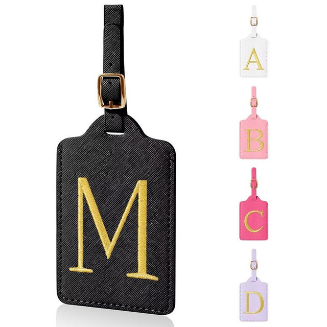 Personalized Initial Luggage Tags for Suitcases,Leather Letter Cute Luggage Tags with Privacy Name Card,Embroidered Monogrammed Travel Bag Backpack Tags Gifts for Women Kids Girls Teens