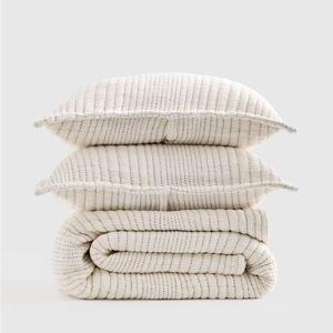 Organic Cotton Channel Stitch Coverlet Set in Undyed - Full/Queen
