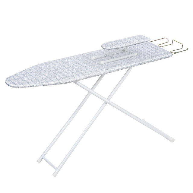 pofluany Full-Size Ironing Board Height Adjustable Iron Board Heavy Duty Itoning Board with Iron Rest & Heat Resistant Cover, Foldable Household Ironing Board with Anti-Skid Feet (Grey)