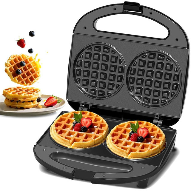 OSTBA Mini Waffle Maker 750W, Double 4-Inch Belgian Waffles Iron, Nonstick Plates, Compact Breakfast Appliance, Easy to Clean, Perfect for Kids & Family Breakfast, ABS07-B/Small