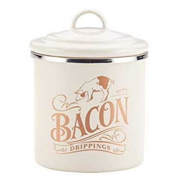 Ayesha Curry 47417 Enamel on Steel Bacon Grease Can / Bacon Grease Container - 4 Inch, White