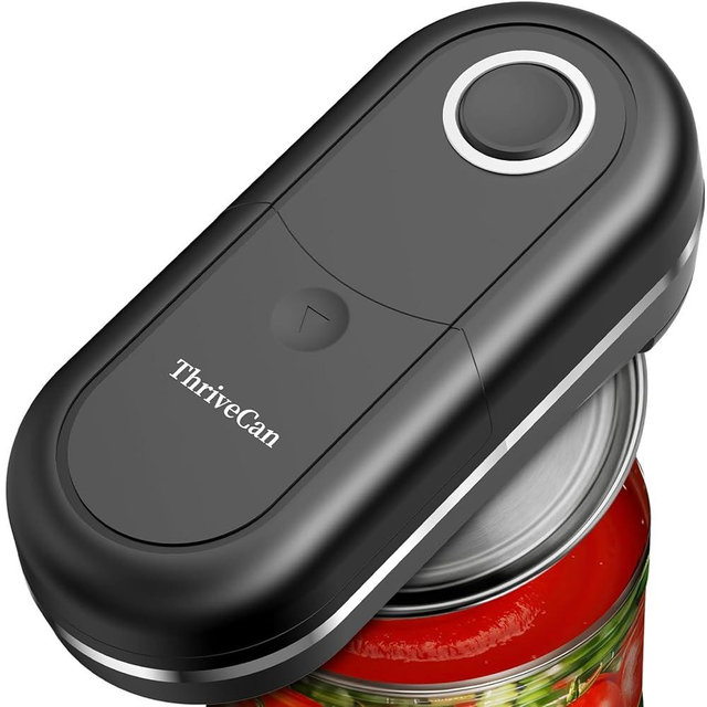 Electric Can Opener with Smooth Edge Cut, One-Touch Automatic Operation, Easy Open for Kitchen Use, Suitable for Most Can Sizes (Black)