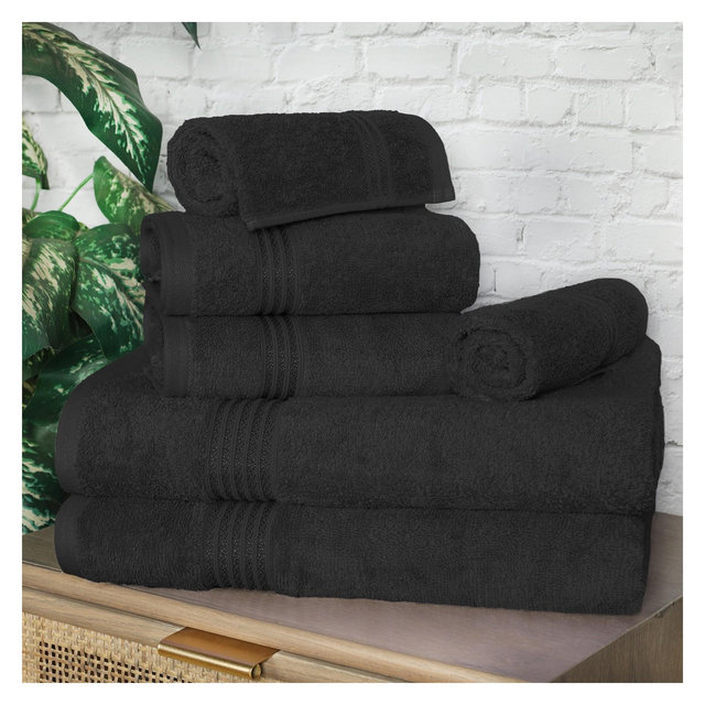 Premium Cotton Ultra-Plush Absorbent Medium Weight Luxury Towel Set, Black - Blue Nile Mills