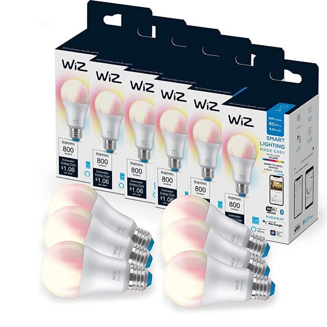 WiZ Connected 6-Pack Color 60W A19 Smart WiFi Light Bulb, 16 Million Colors, Compatible with Alexa and Google Home Assistant, No Hub Required, 6 Bulbs
