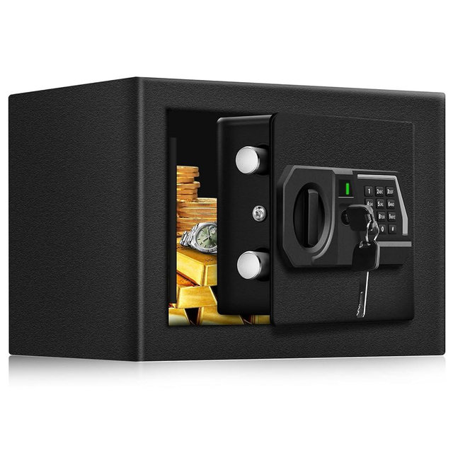 TOTOY 0.3 Cu Ft Small Safe Box with Sensor Light - Electronic Keypad Security Safe Steel Construction Hidden with Lock, Personal Safe Box Anchor Anti-Theft Design for Home Office