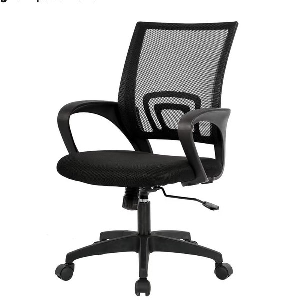 BestOffice | Ergonomic Office Chair | Mid-Back Swivel Desk Chair | Breathable Backrest & Lumbar Support | Adjustable Height | Sponge Seat | Rolling Wheels | Black | for Adults & Women