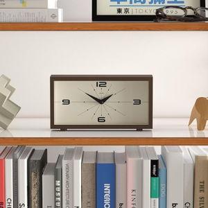 JONES CLOCKS® 'Odeon' Desk Clock | Modern Rectangular Design in Brown, Stylish Retro Look for Shelf, Table, Mantel or Bedside
