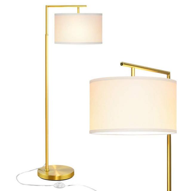 Gold Floor Lamp for Living Room, Modern 5' Tall Stand Up Light, Montage Overhangs Reading Lamps, Classic LED Nursery Standing Lighting for Bedroom Study Room with LED Bulb - Gold, Antique Brass