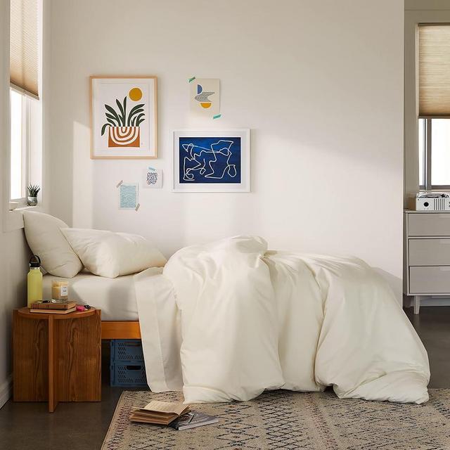 Brooklinen Luxury Sateen Duvet Cover - 100% Cotton, Twin/Twin XL Size in Cream with Extra-Long Corner Ties and Button Closure - Best Twin/Twin XL Duvet Covers