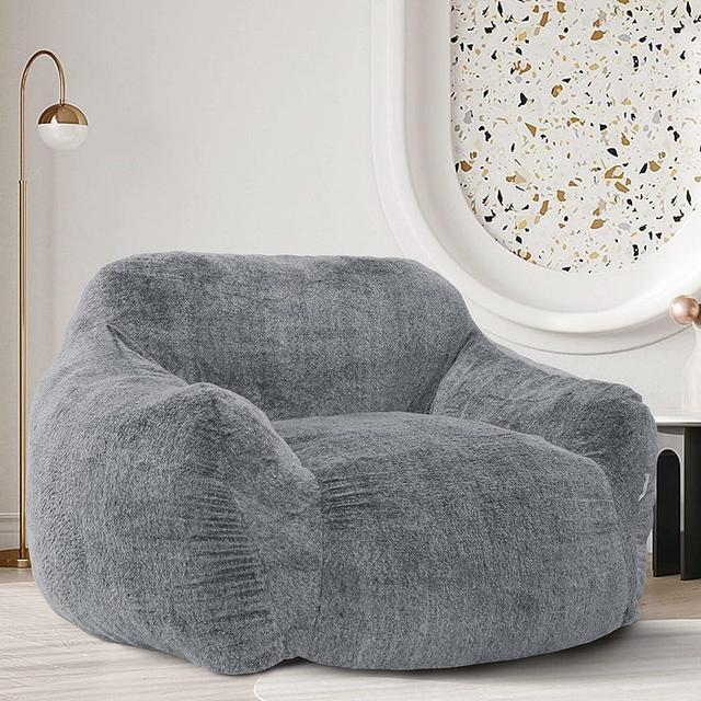 Homguava Giant Bean Bag Chair Sofa High-Density Foam Filled Sofa Chair Large Lazy BeanBag Sofa with Armrests for Living Room, Bedroom (Grey)