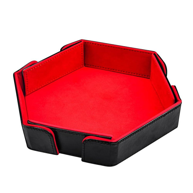 SIQUK Magnetic Folding Dice Tray Hexagon Dice Rolling Tray PU Leather Dice Trays Foldable Dice Holder Dice Rolling Mat Storage Box for D&D RPG Dice Games, Red