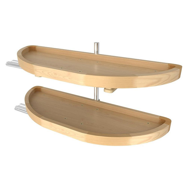 Rev-A-Shelf 32" Dual Shelf Half Moon Lazy Susan Organizer for Blind Corner Kitchen Cabinets, Pull Out Turntable Storage Trays, Wood, 4WLS882-32-570