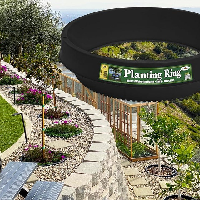 3 Pack 24" Tree Watering Rings – Deep Root Irrigation Basin with Easy Open/Close Latch | Prevents Runoff & Erosion, Protects Trees, Clean Landscape Edging | Made in USA