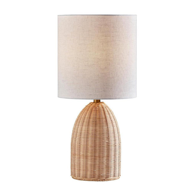 ADESSO Natural Rattan Table Lamp with Off-White Fabric Shade – Modern Coastal Décor and Accent Light for Bedroom, Living Room, or Home Office, 24” Tall