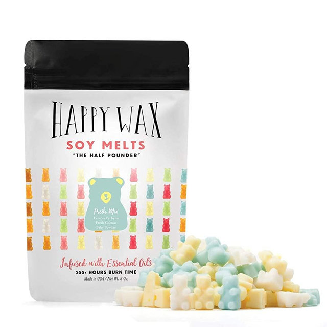 Happy Wax Fresh Mix Soy Wax Melts - Large (8 oz) Pouch - Over 200 Hours Burn Time - Cute Bear Shapes! Try Three Different scents! (Lemon Verbena, Fresh Cotton, Baby Powder)