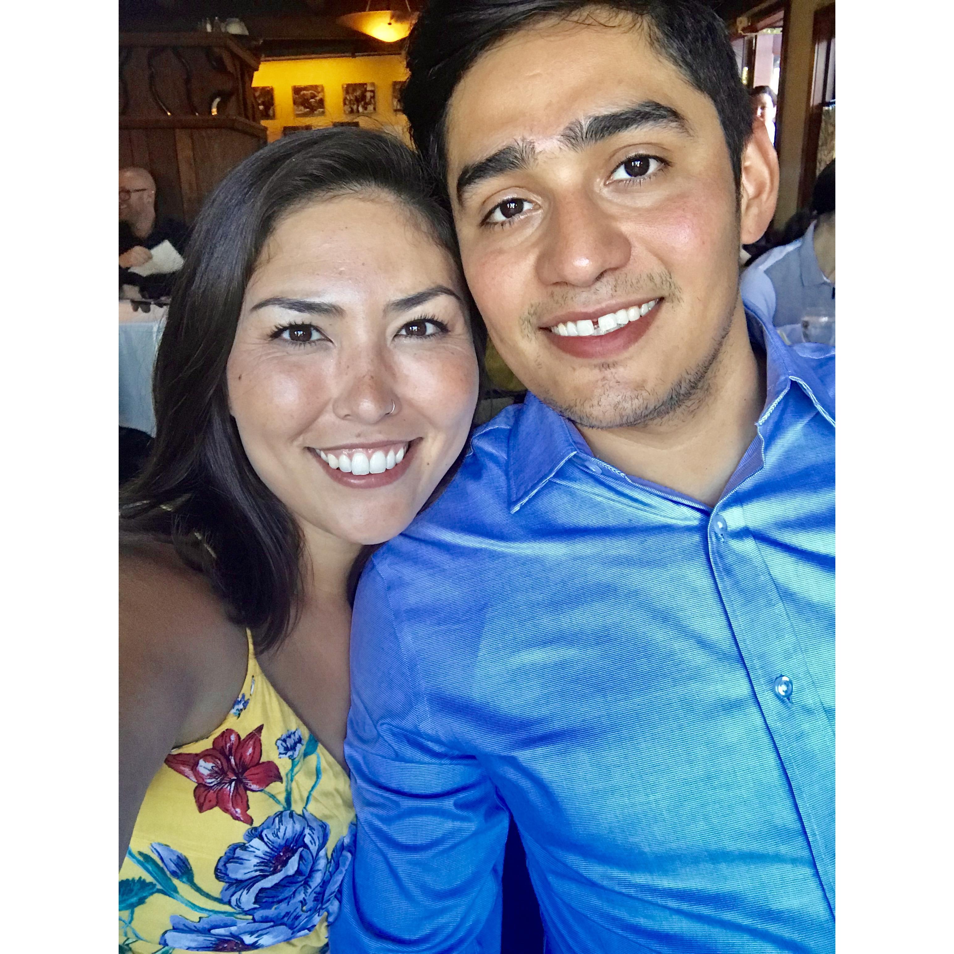 Us at our friends’ recent rehearsal dinner. We were both part of the wedding party, so we had a taste of what it would feel like walking down the aisle together.