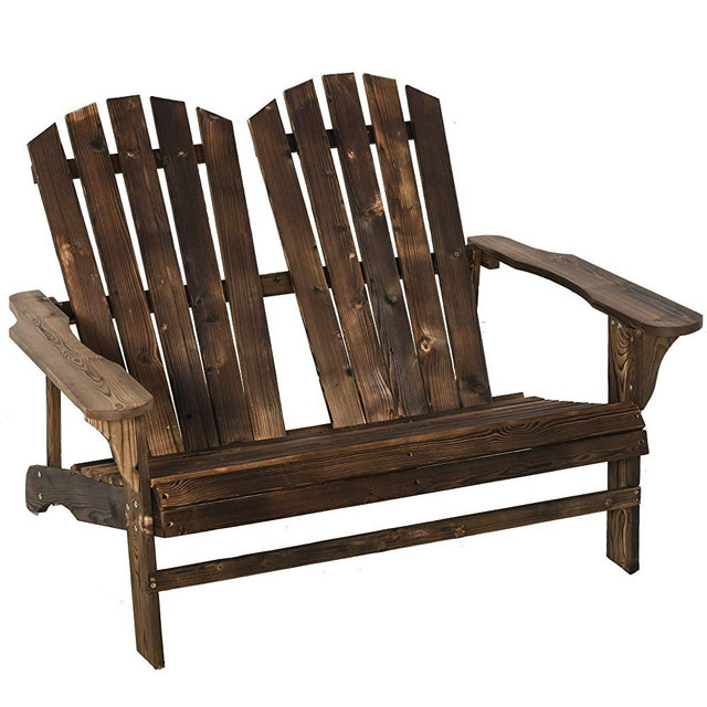 Outsunny Outdoor Adirondack Chair Wooden Loveseat Bench Lounger Armchair with Flat Back for Garden Deck Patio, Brown