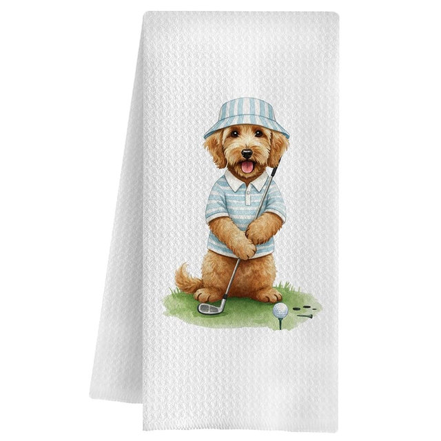 QWZDRHYJI Goldendoodle Golf Dog Kitchen Towels, Golden Doodle Gifts for Women Men Dish Tea Towels, Golfer Golf Lover Gifts Decorative Hand Towel for Kitchen Bathroom, 16x24 Inch