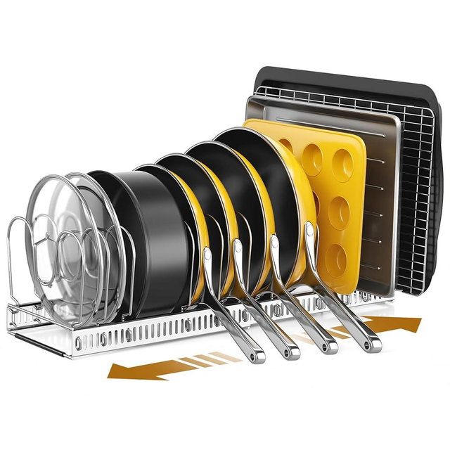 ORDORA Pots and Pans Organizer: Under Cabinet, 12 Adjustable Dividers, 11.8''-22.8'' Extendable,Pan Organizers Inside Cabinet for Kitchen Storage-Silver
