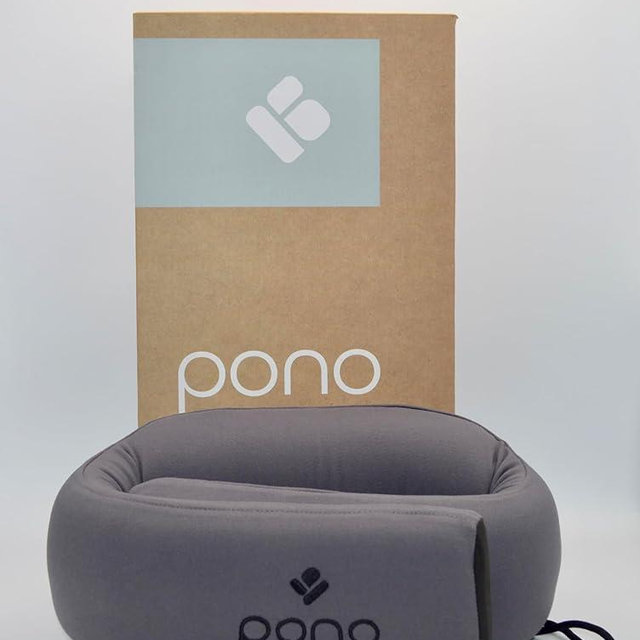 Pono Neck Cradle Travel Pillow: Memory Foam, Ergonomic 360° Adjustable Support, Prevents Neck Pain/Head Nods. Infinity Shape Fits All Adults. Foldable Design for Easy Portability (Twilight Slate)