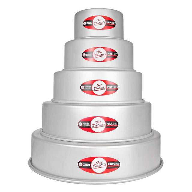 Fat Daddio's PRD-5ODD3 Anodized Aluminum 5-Tiered Odd Round Cake Pan Set, 3 inch depth
