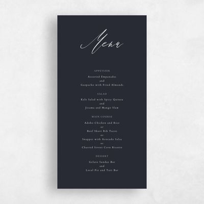 Ebony, Black Wedding Menu - Seville
