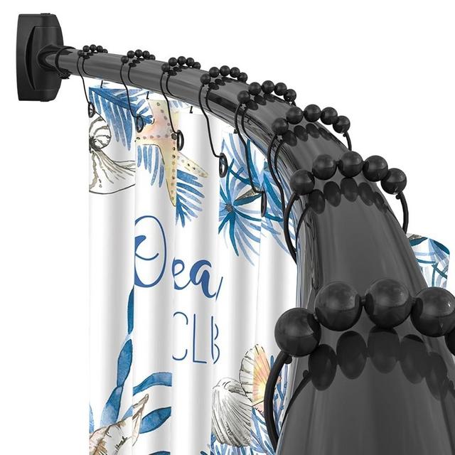 YNL Curved Shower Curtain Rod 35-82In(2.9-6.8Ft), Matte Black Rounded Rustproof Shower Rod for Bathroom Bathtub, Adjustable Arched Shower Rod, Never Rust|Extra Space|Non-Slip|Expandable|Need to Drill