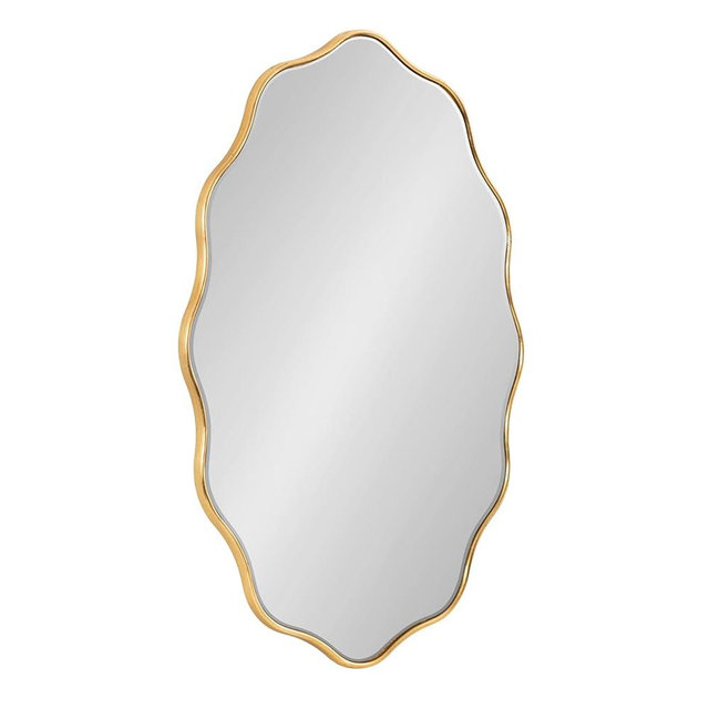 Kate and Laurel Viona Modern Scalloped Oval Mirror, 24 x 34, Gold, Decorative Round Wall Mirror with Unique Rippled Edge and a Glamorous Gold Finish
