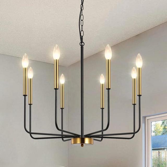 YLCHYTDZSW Modern Farmhouse Chandelier, 8 Lights Black and Gold Chandelier Light Fixture for Dining Room Lighting Fixtures Hanging, Rustic Candle Chandeliers for Foyer Living Room Bedroom