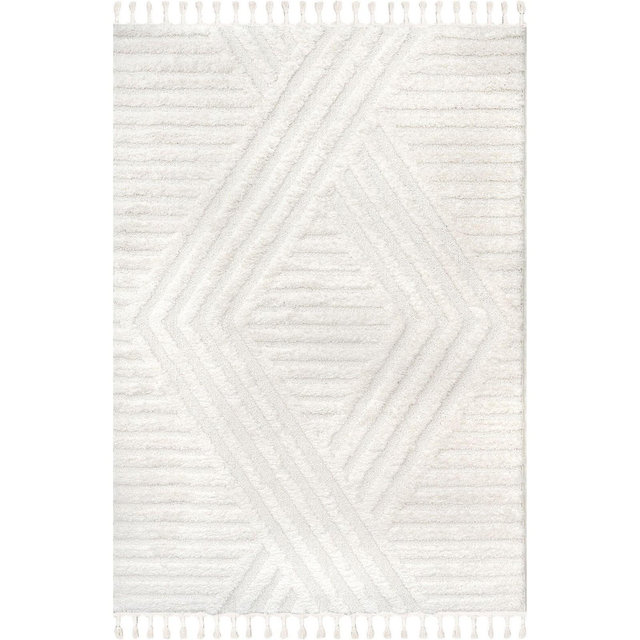 Nuloom Risette Geometric Shag Tassel Area Rug, Square 6', Ivory