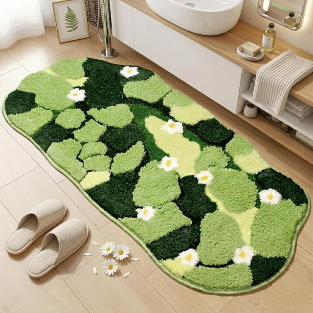 Softania Green Long Bathroom Rug - Moss Bathroom Runner Rug Absorbent & Non Slip Plush Bath Mat, Decorative Washable Soft Green Runner Rug for Bath, Tub, Sink, Bedroom