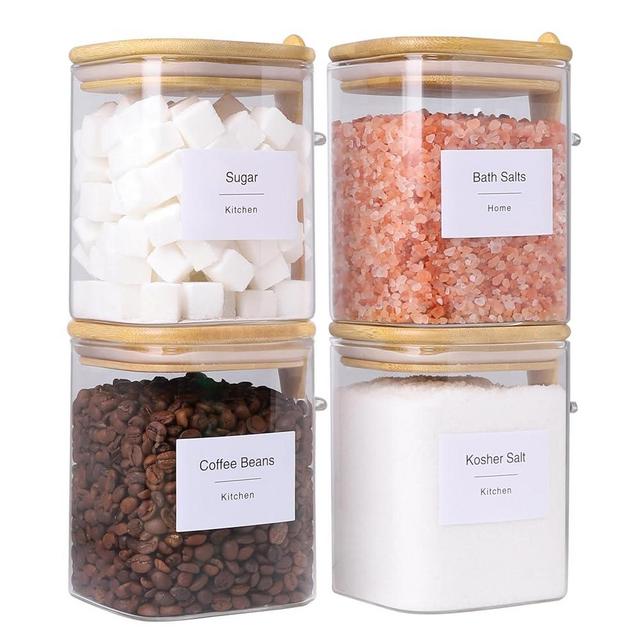 TIPGO 27oz Glass Food Storage Jars Set of 4,Clear Glass Storage Containers with Bamboo Lids,Pantry Organization Jar, Spice, Coffee and Sugar Container, Small Canister Set for Kitchen