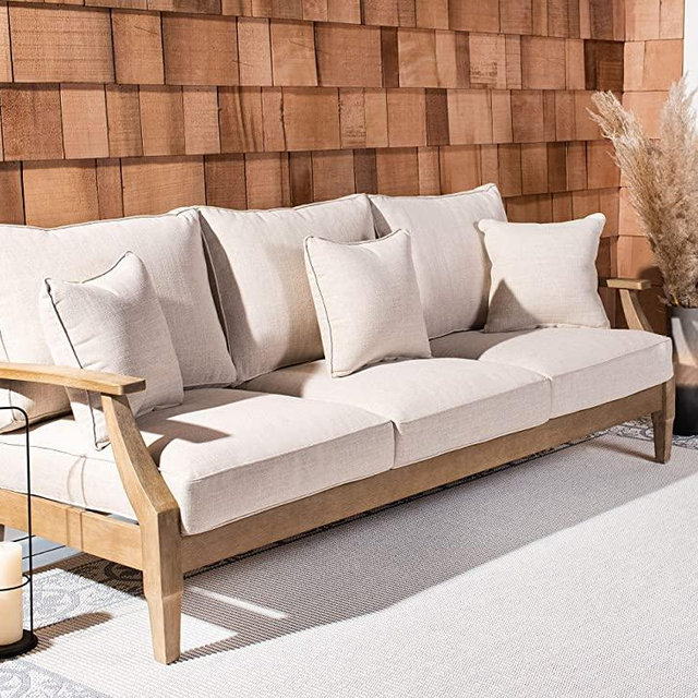 Safavieh CPT1013A Couture Martinique Natural and White Wood Outdoor Patio Sofa