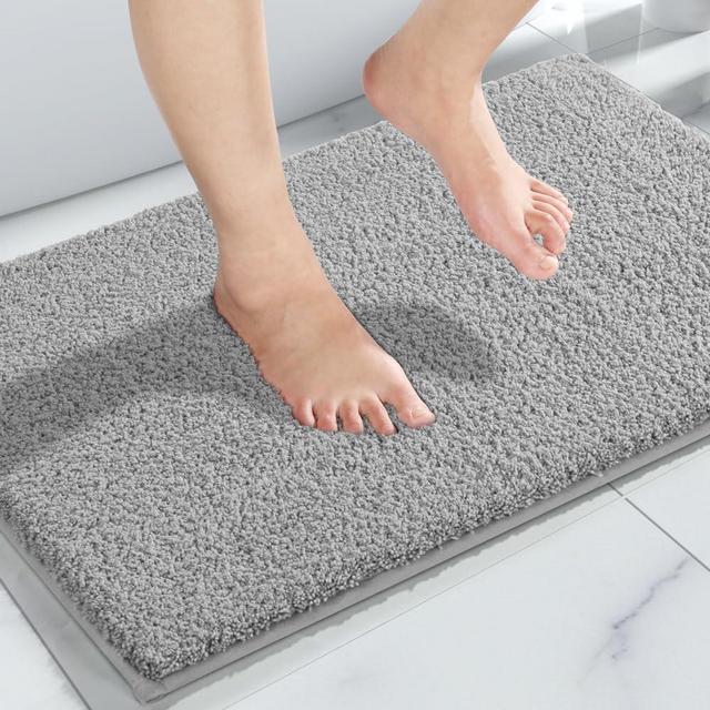 Yimobra Bathroom Rugs Mat, Extra Soft Comfortable Bath Rugs, Non-Slip, Water Absorbent and Thick Bathroom Floor Mats, Machine Washine, Shaggy Rugs for Shower Bathtubs, 24"x17", Pure Light Gray