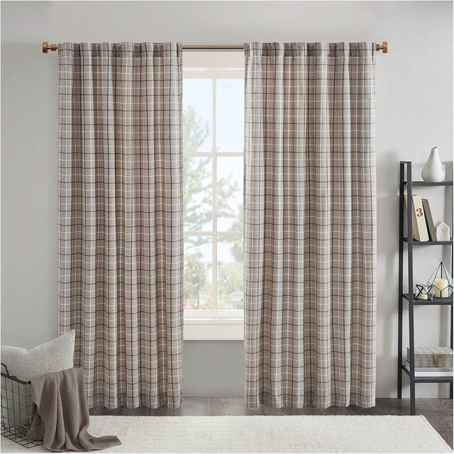 Madison Park Anaheim Cabin Plaid Curtain Window, Thermal Insulated Fleece Lining, Living Room Decor Room Darkening Drape for Bedroom, 1-Single Panel Pack, 50x63 Rod Pocket, Brown