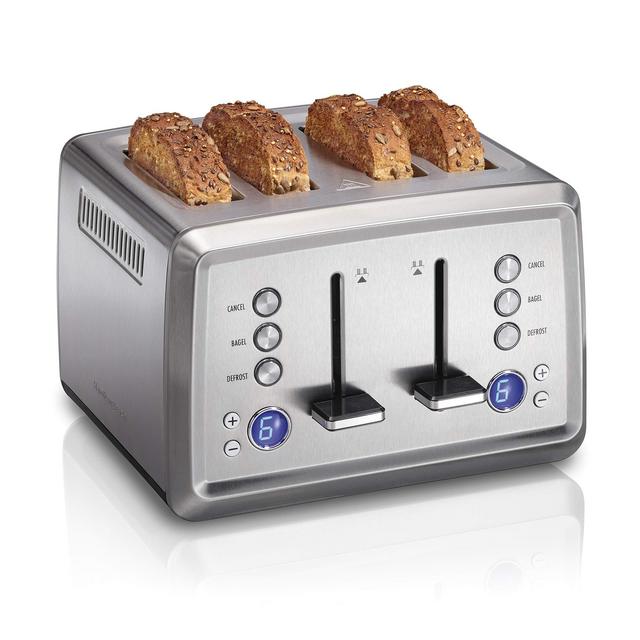 Cusimax Stainless Steel Toaster 4 Slice with Long Extra Wide Slots & R