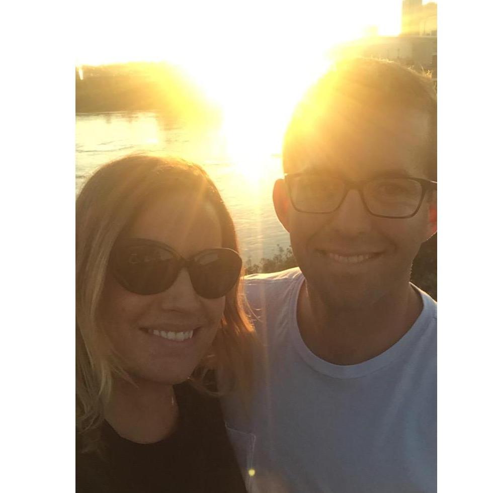 Celebrating one year together with a sunset walk on the pedestrian bridge.