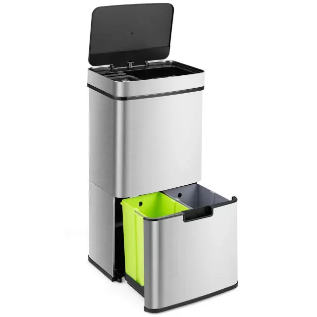 Costway 19 Gal Kitchen Trash Can with Soft Closing Lid & Stay-open Design Inner Buckets Silver