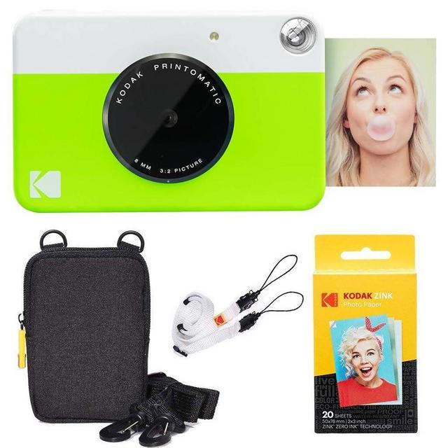 KODAK Printomatic Full-Color Instant Print Camera Starter Bundle + Carrying Case + Zink 20pk Photo Paper - Colorful Photos On 2x3 Sticky-Back Paper - Fun Gift for Birthday Christmas Holiday - Green