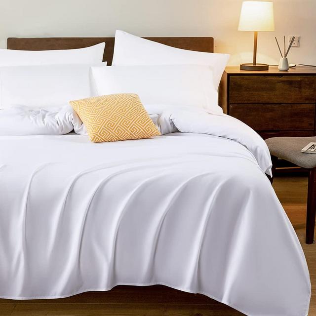 LIANLAM 1000 Thread Count Cotton Queen Size Sheets, Luxury 5-Star Hotel 100% Egyptian Cotton Bed Sheets Set - 4 Piece, Sateen Weave for Soft Feel, Fits Mattress Upto 16" DEEP Pocket (White, Queen)