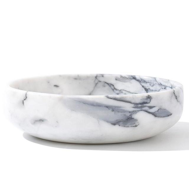 CM CHIC MONDAY 6.7" Large Decorative Bowl, Natural Marble Decorative Bowls for Home Decor, Key Bowl, Candy Bowl, Smudge Bowl, Coffee Tables Centerpiece (White&Grey)