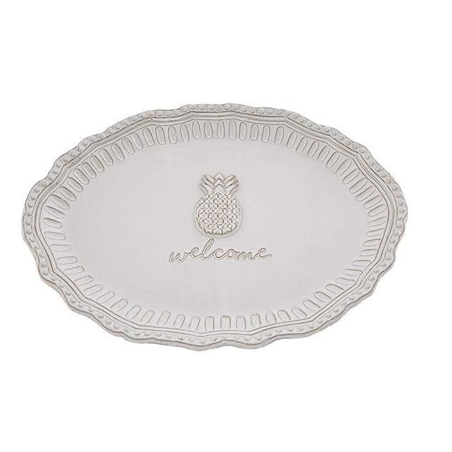 Mud Pie Welcome Pineapple Platter, 10" x 13 1/2", White