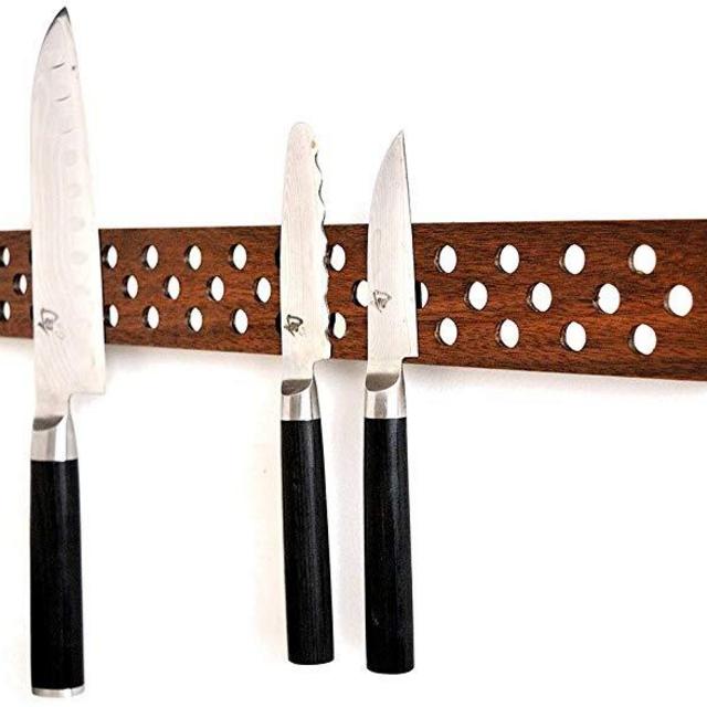Magnetic Wooden Knife Bar Holder Strip - 16" Walnut