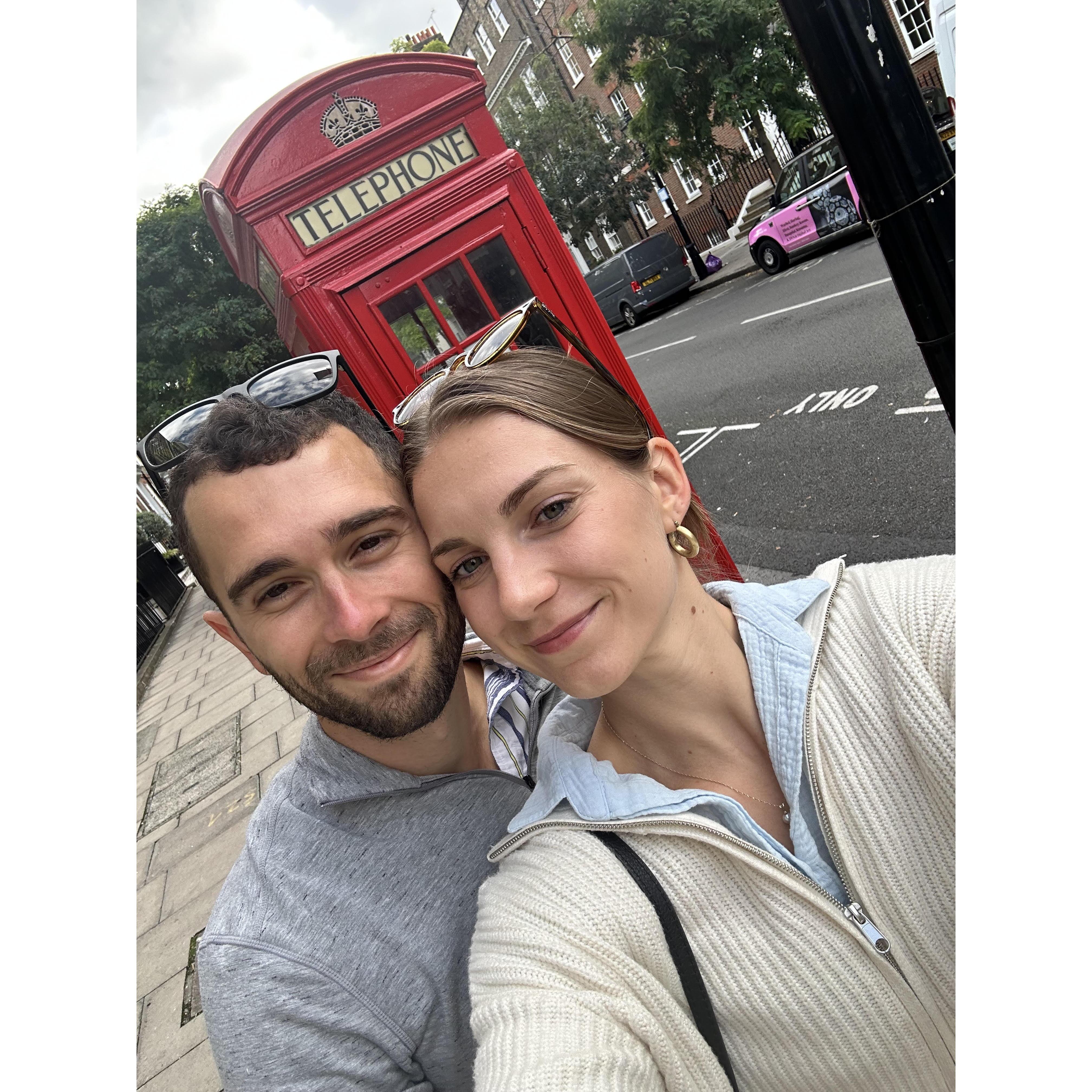 September 2024 - The first leg of our next European vacation was spent in London, so naturally, Alex took an obligatory red telephone box photo.