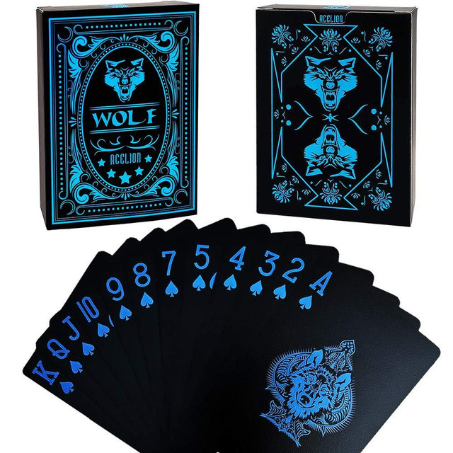 ACELION Waterproof Playing Cards, Flexible Plastic Playing Cards, Deck of Cards for Gifts and Game (Blue Wolf Cards)