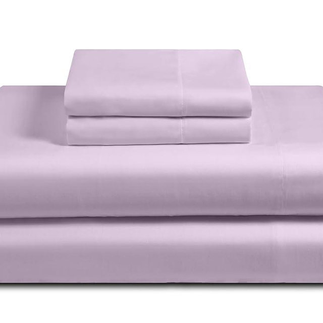 Feather & Stitch Softest 100% Cotton Sheets, 300 Thread Count Percale Weave Bedding, 16" Deep Pocket, Cooling Sheets, Breathable Bed Set, Hotel Premium Quality (King, Lavender)