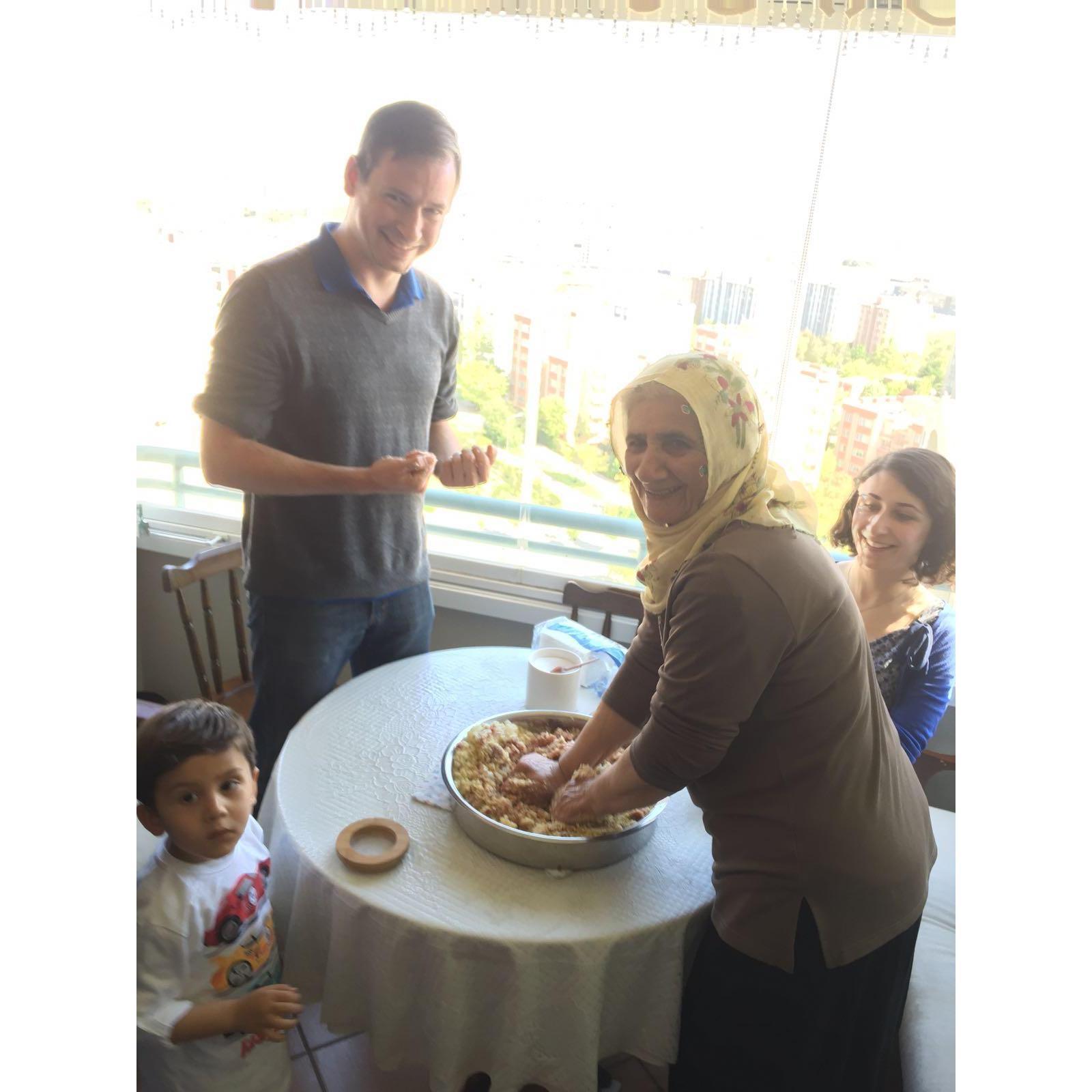 When Duygu's grandmother taught Eric how to make Duygu's favorite food (içli köfte!).