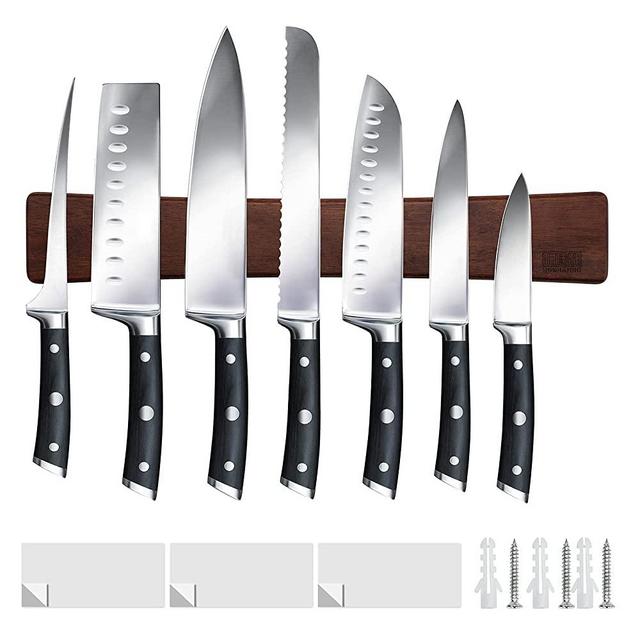 HOSHANHO Magnetic Knife Strips, Magnetic Knife Holder for Wall 16 Inch, Acacia Wood Knife Magnetic Strip Use as Knife Bar, Knife Holder for Kitchen Utensil Holder, Magnetic Tool Organizer