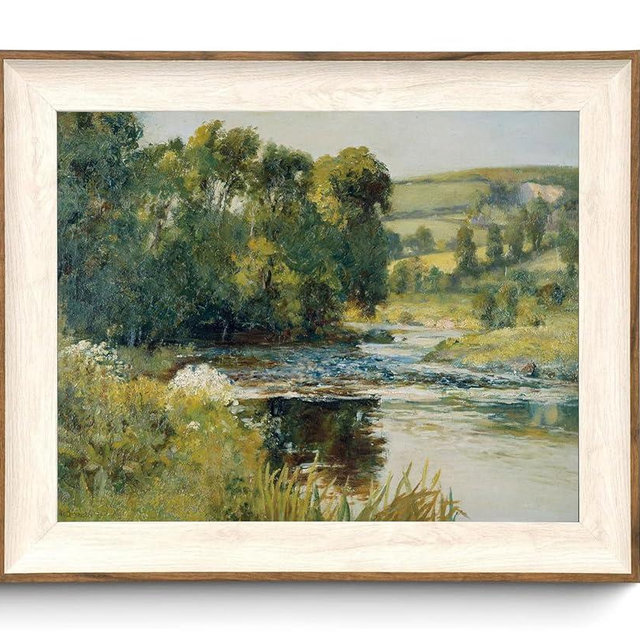 KISSFOX Framed Wall Art Vintage Wall Decor Landscape Canvas Art Riverside Scenery Pictures Countryside Paintings Impressionist Artwork For Living Room Bedroom Bathroom Kitchen
